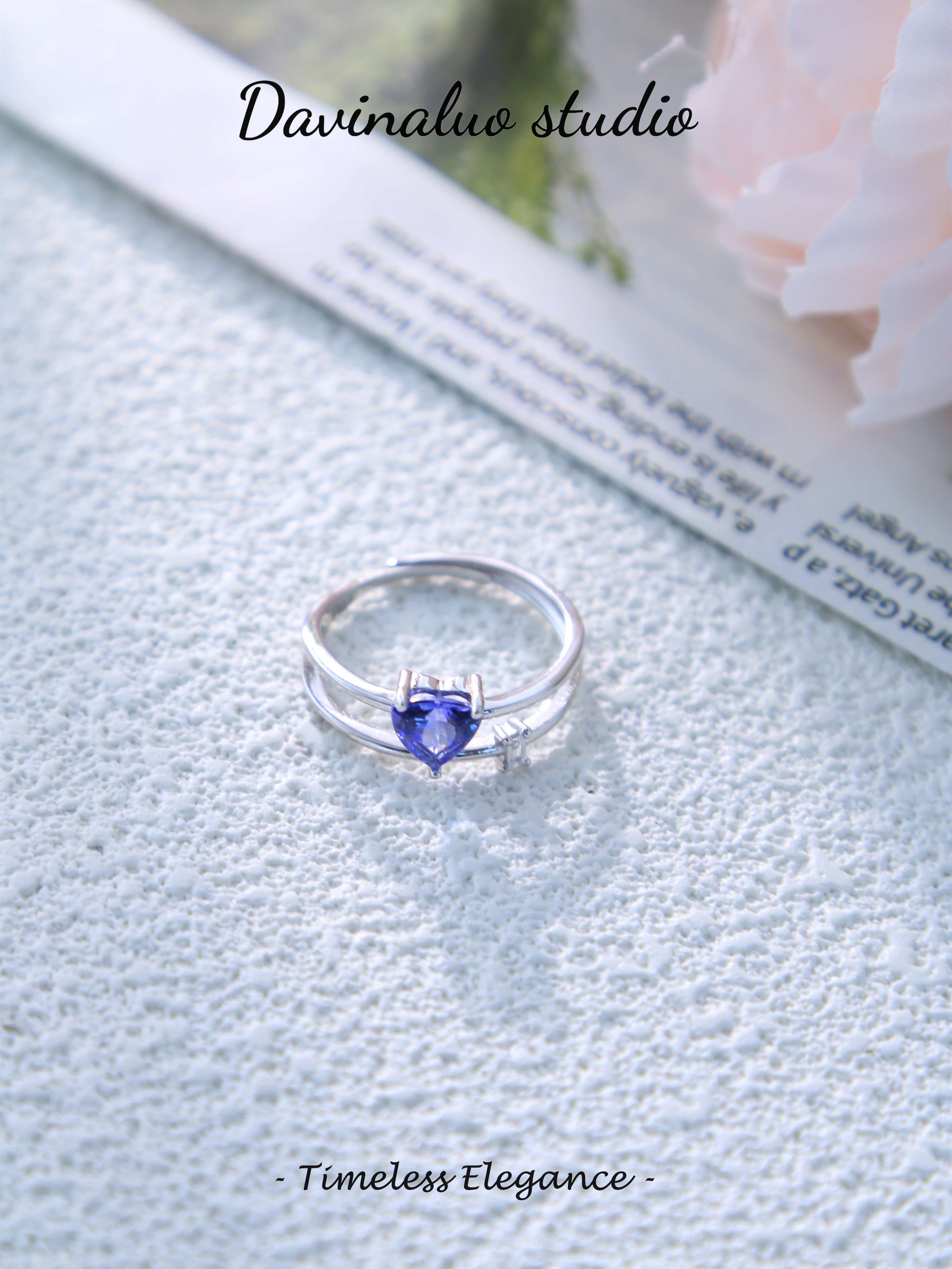 S925 Silver Classic Triangle Cut Tanzanite Ring D0721033