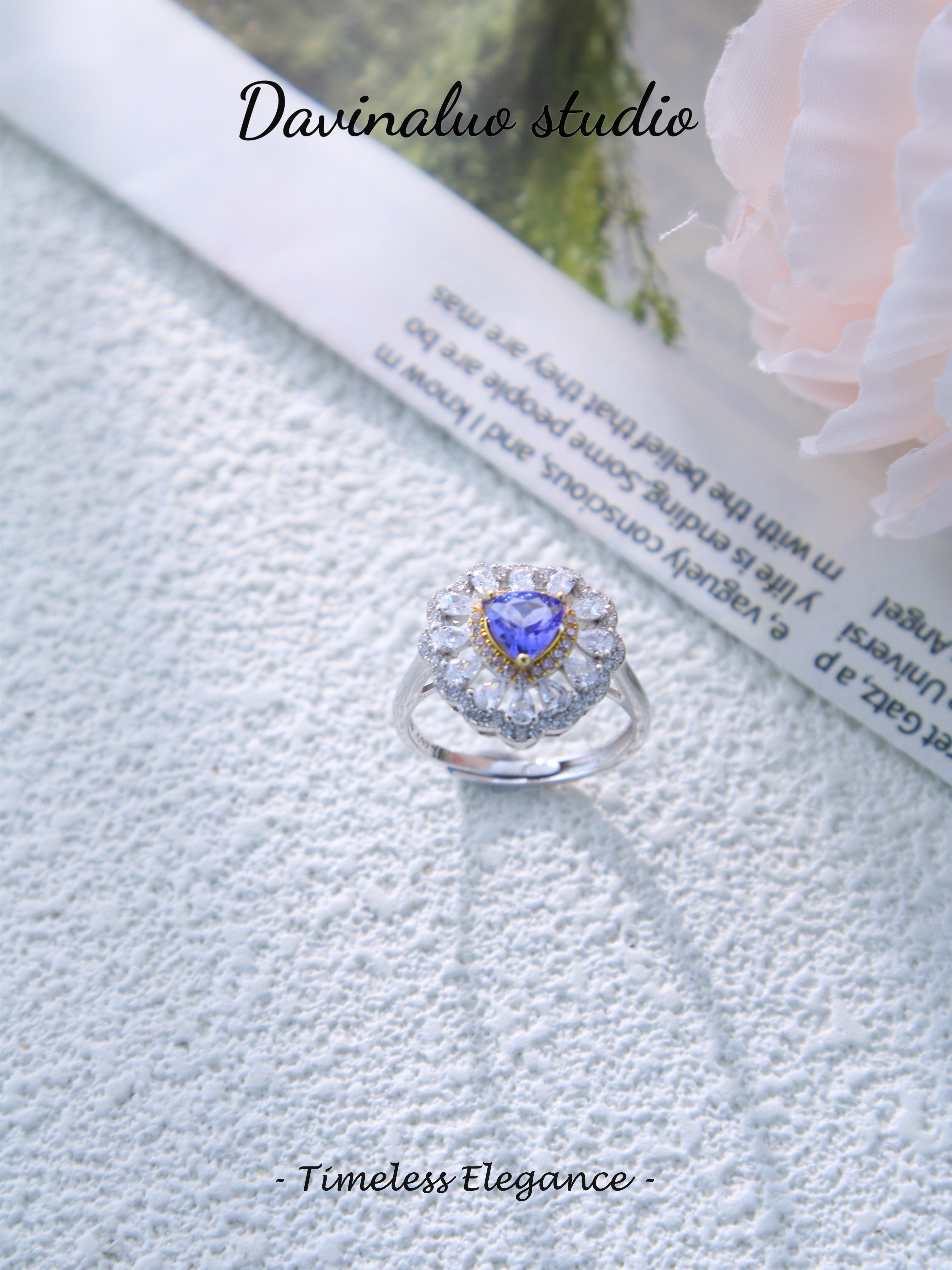 S925 Silver Classic Triangle Cut Tanzanite Ring D0721030
