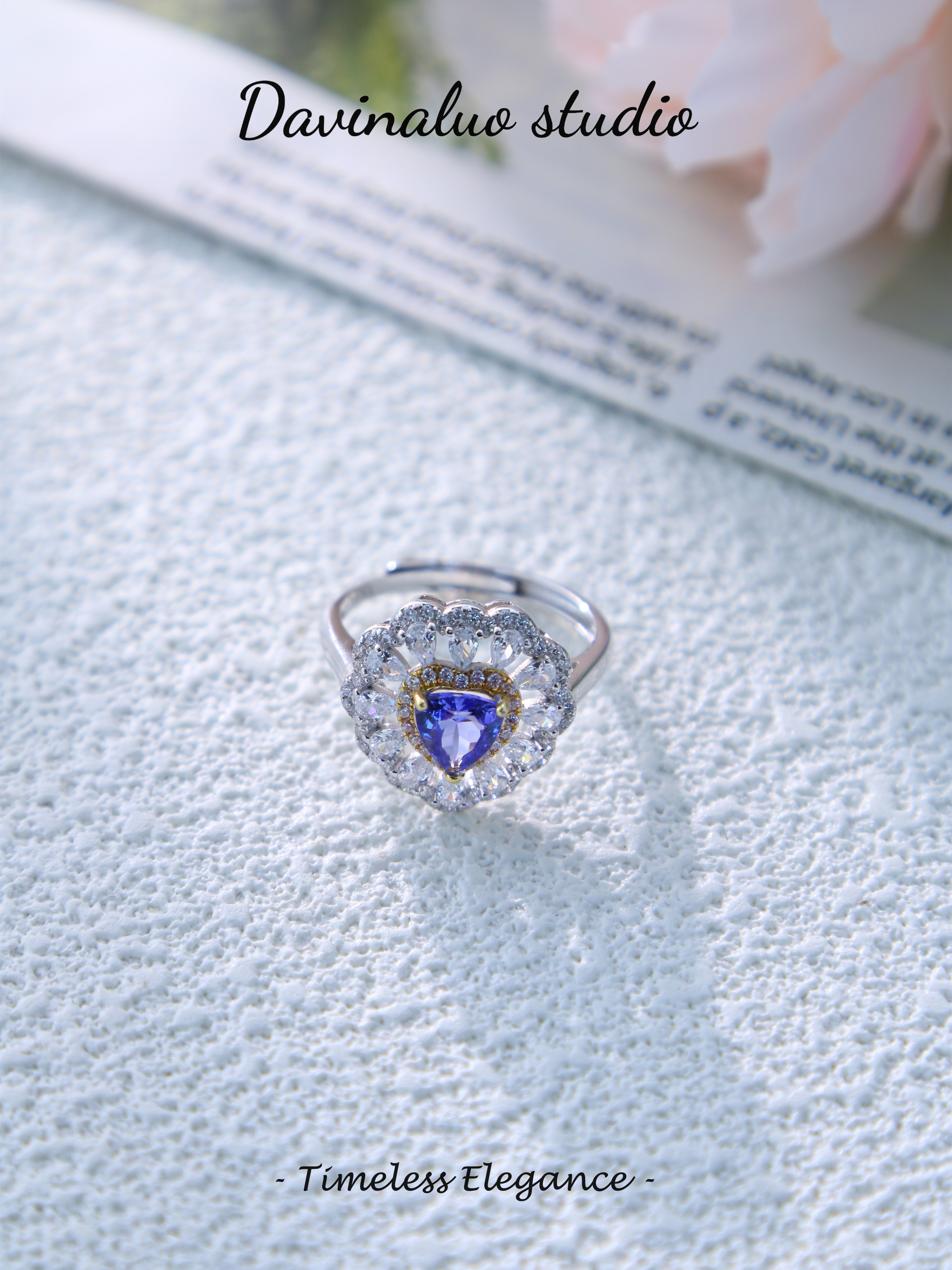 S925 Silver Classic Triangle Cut Tanzanite Ring D0721030
