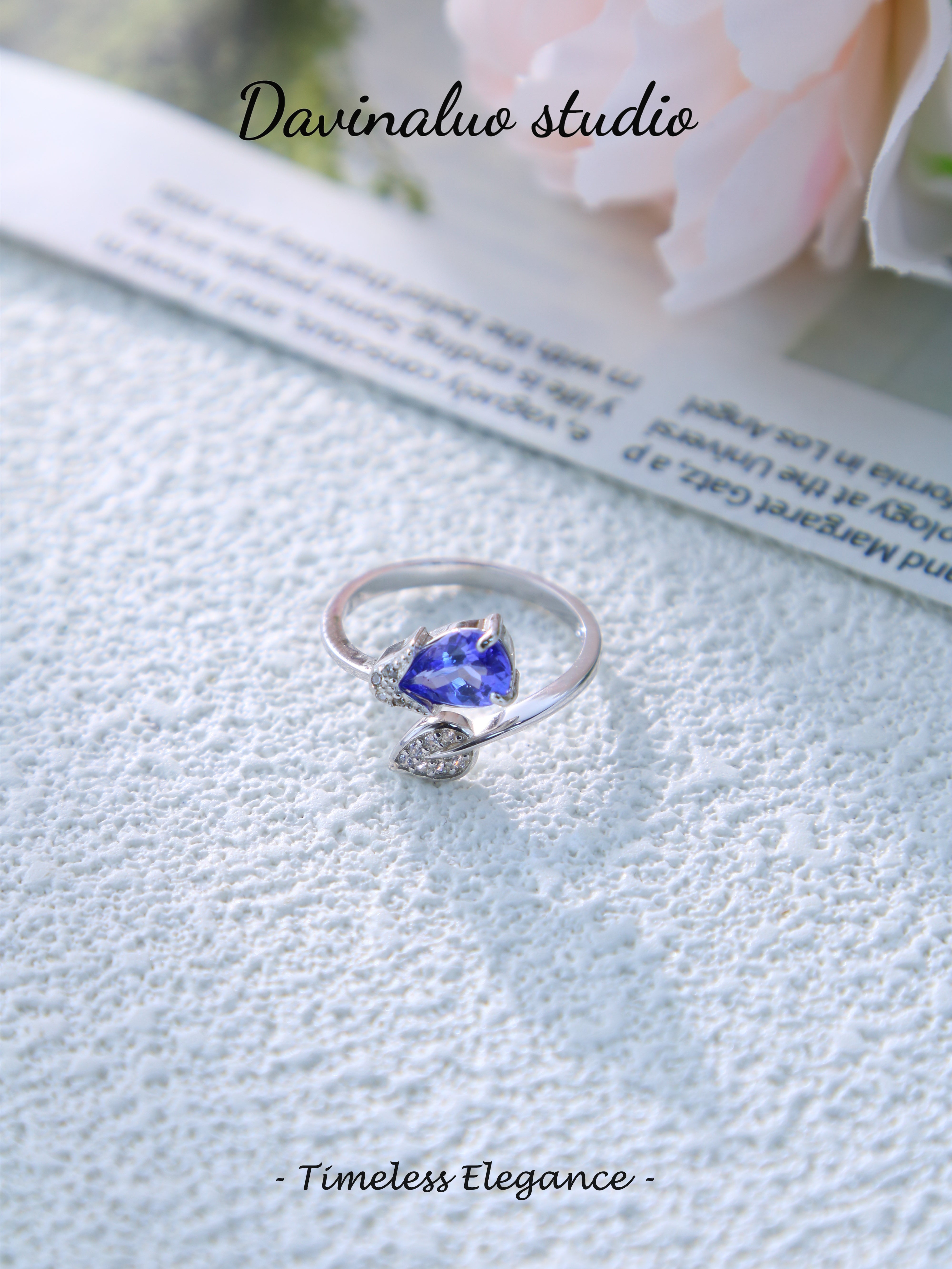 S925 Silver Classic Pear-Cut Tanzanite Ring D0719007G