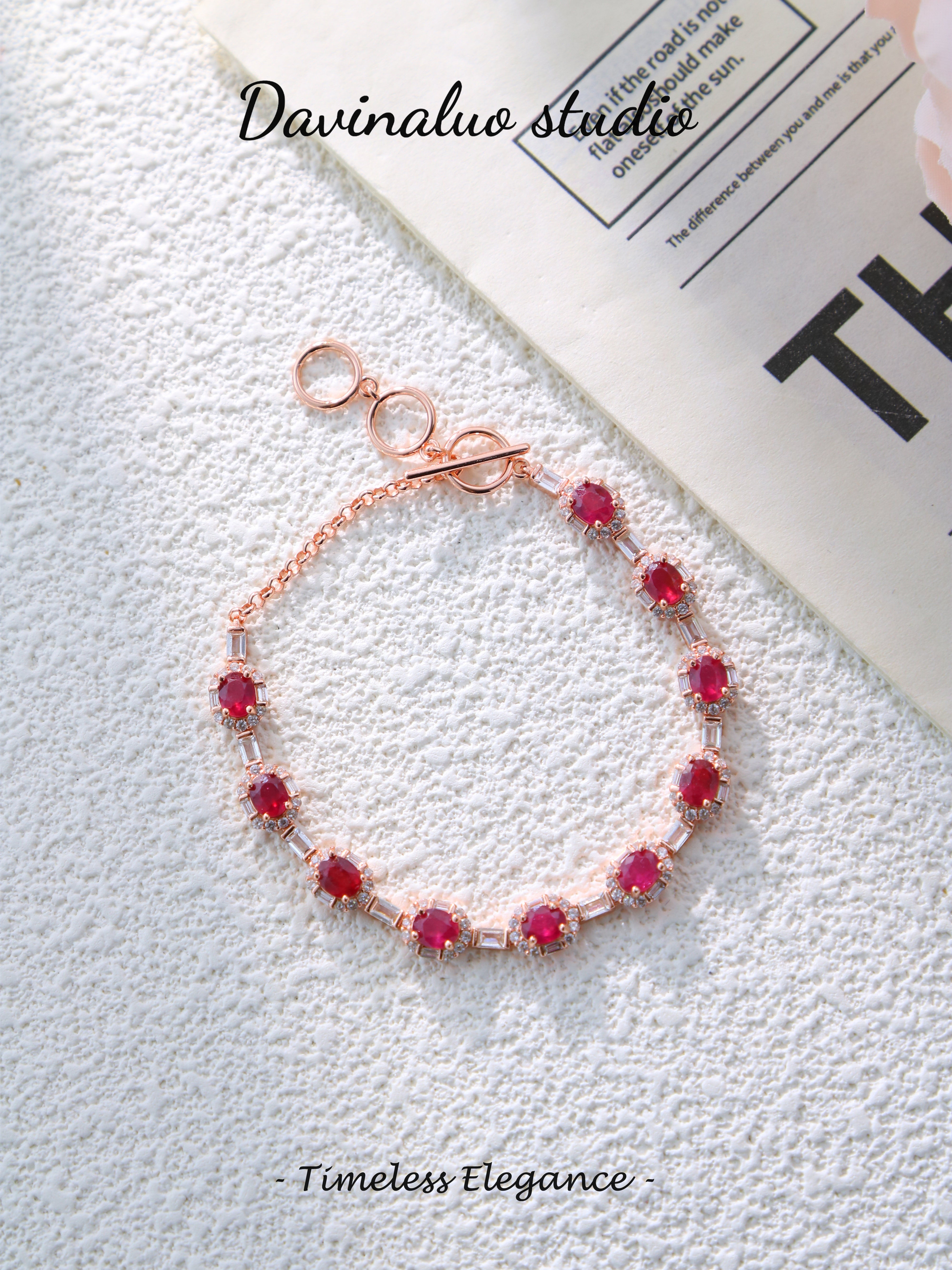 S925 Rose Gold Minimalist Oval Cut Ruby Bracelet 070713131-2