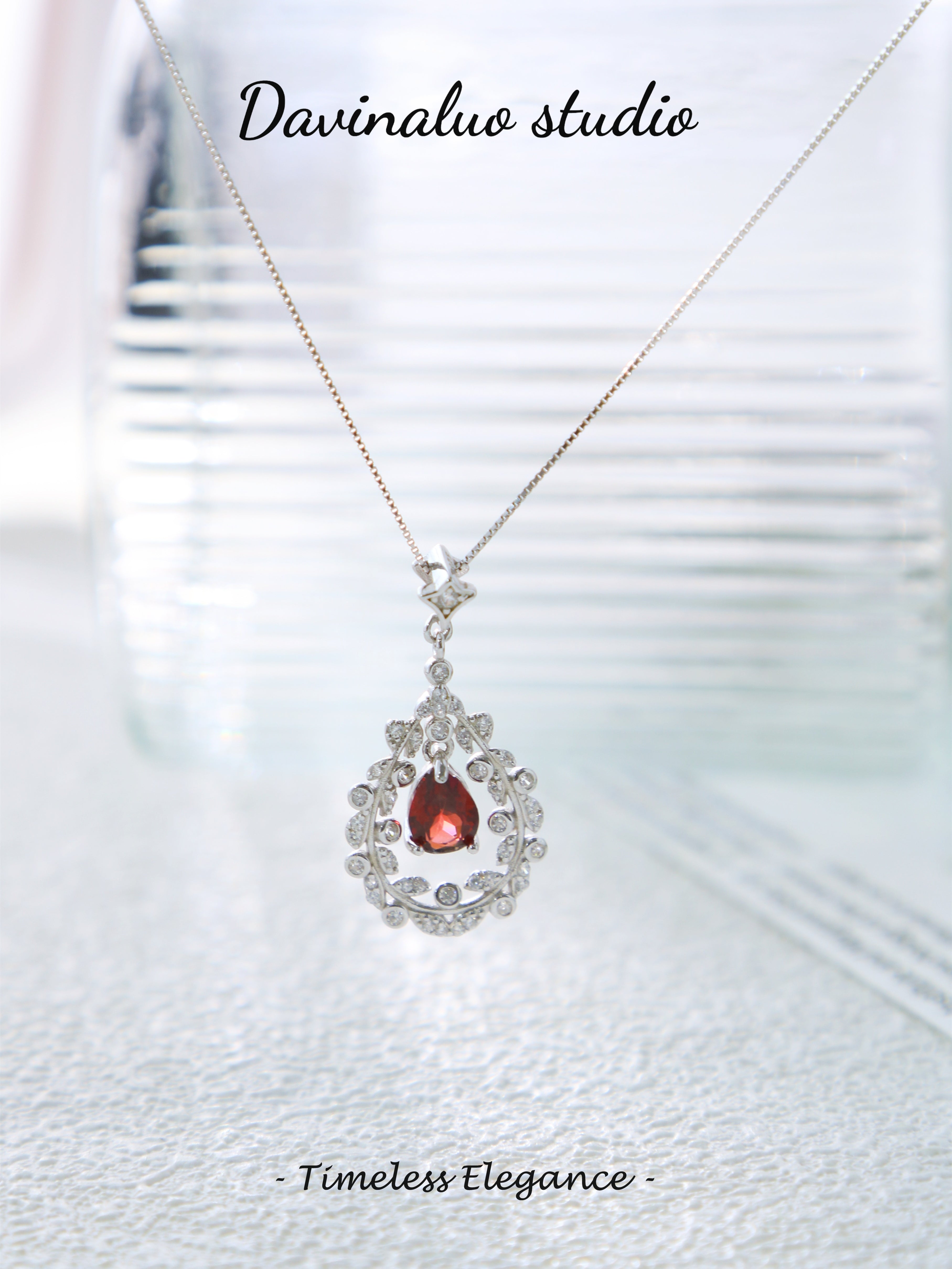 S925 Silver Simple Pear Cut Garnet Pendant