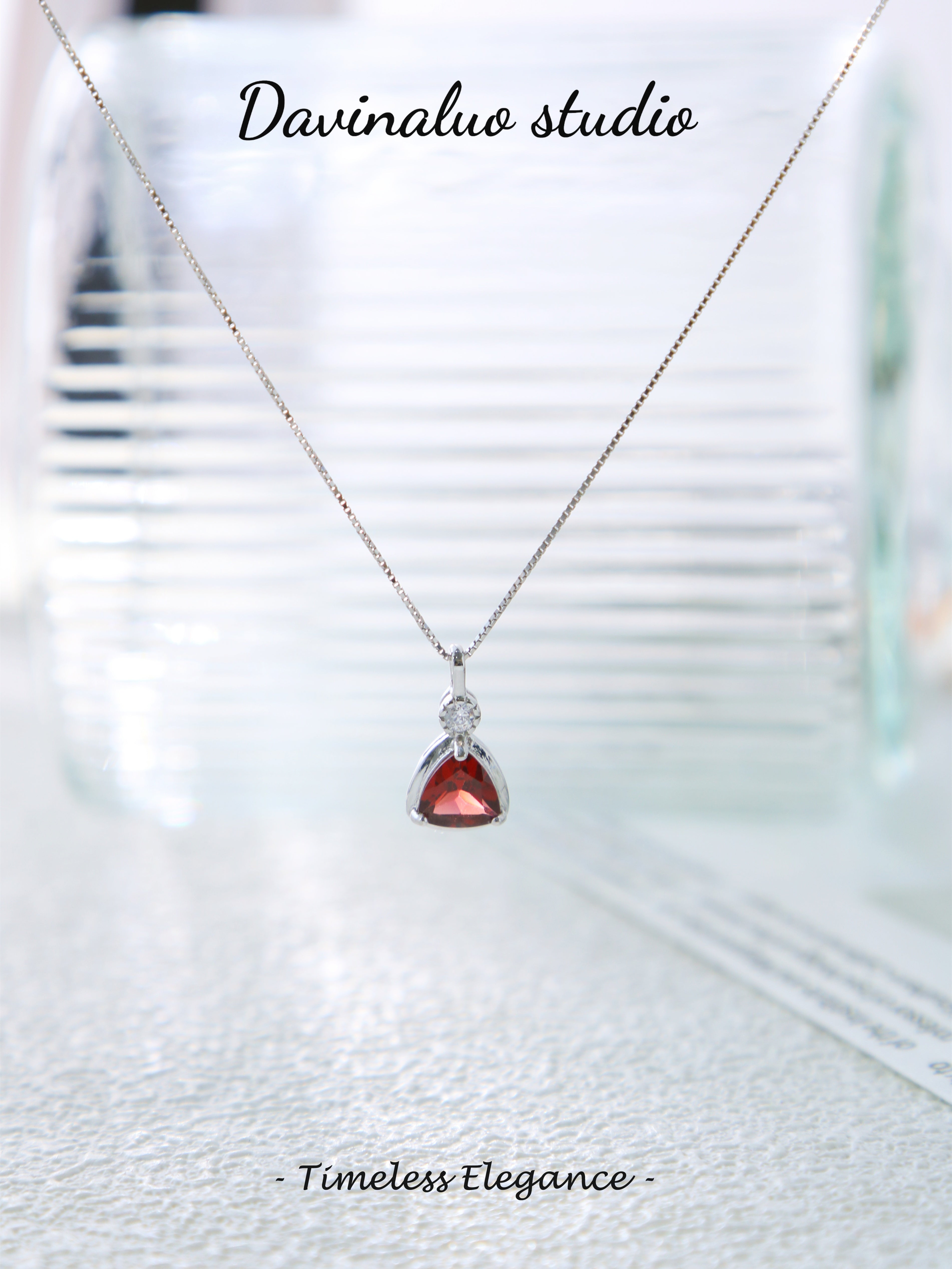 S925 Silver Simple Triangle Cut Garnet Pendant
