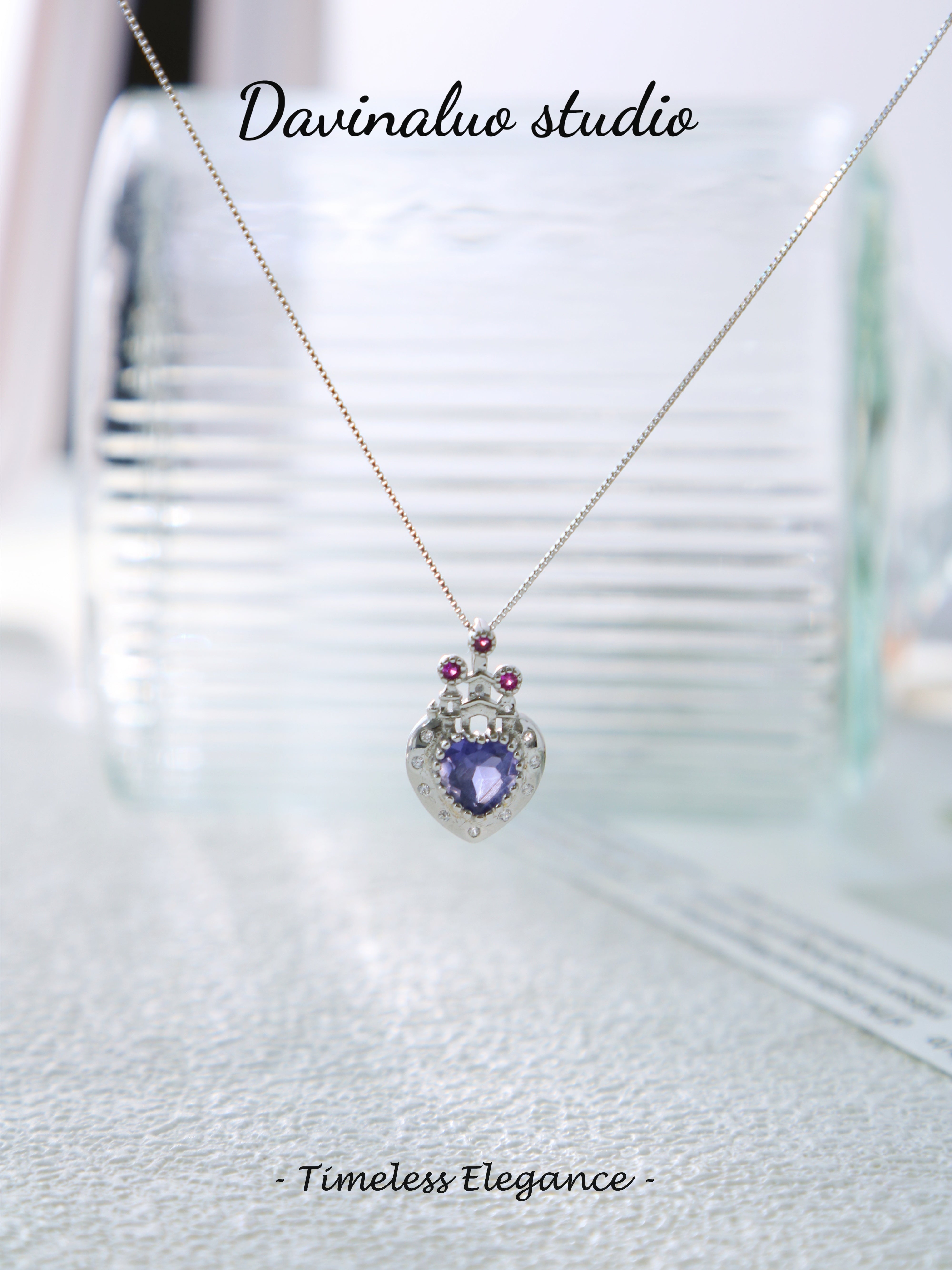S925 Silver Simple Heart Cut Iolite Pendant