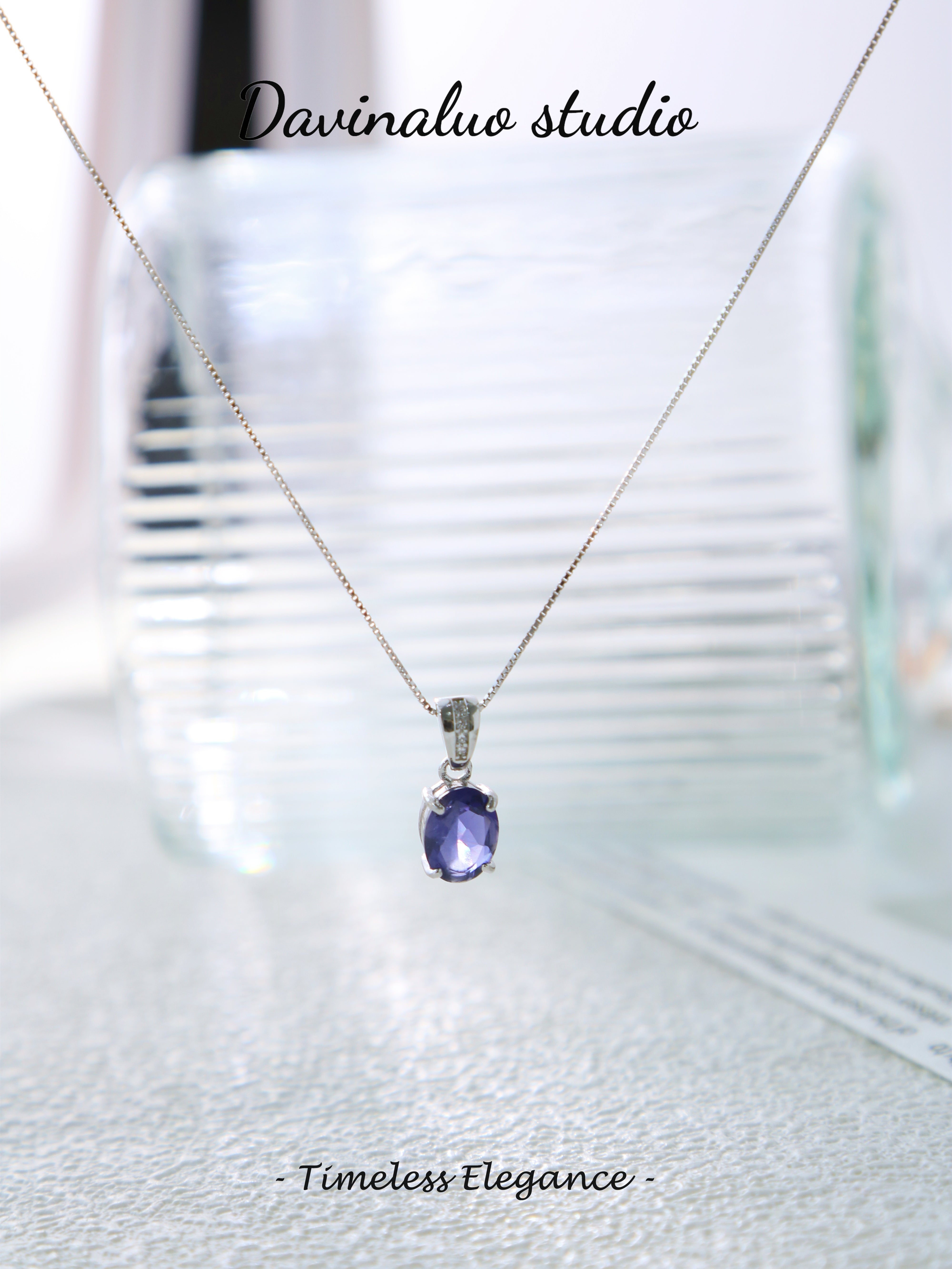 S925 Silver Simple Oval Cut Iolite Pendant