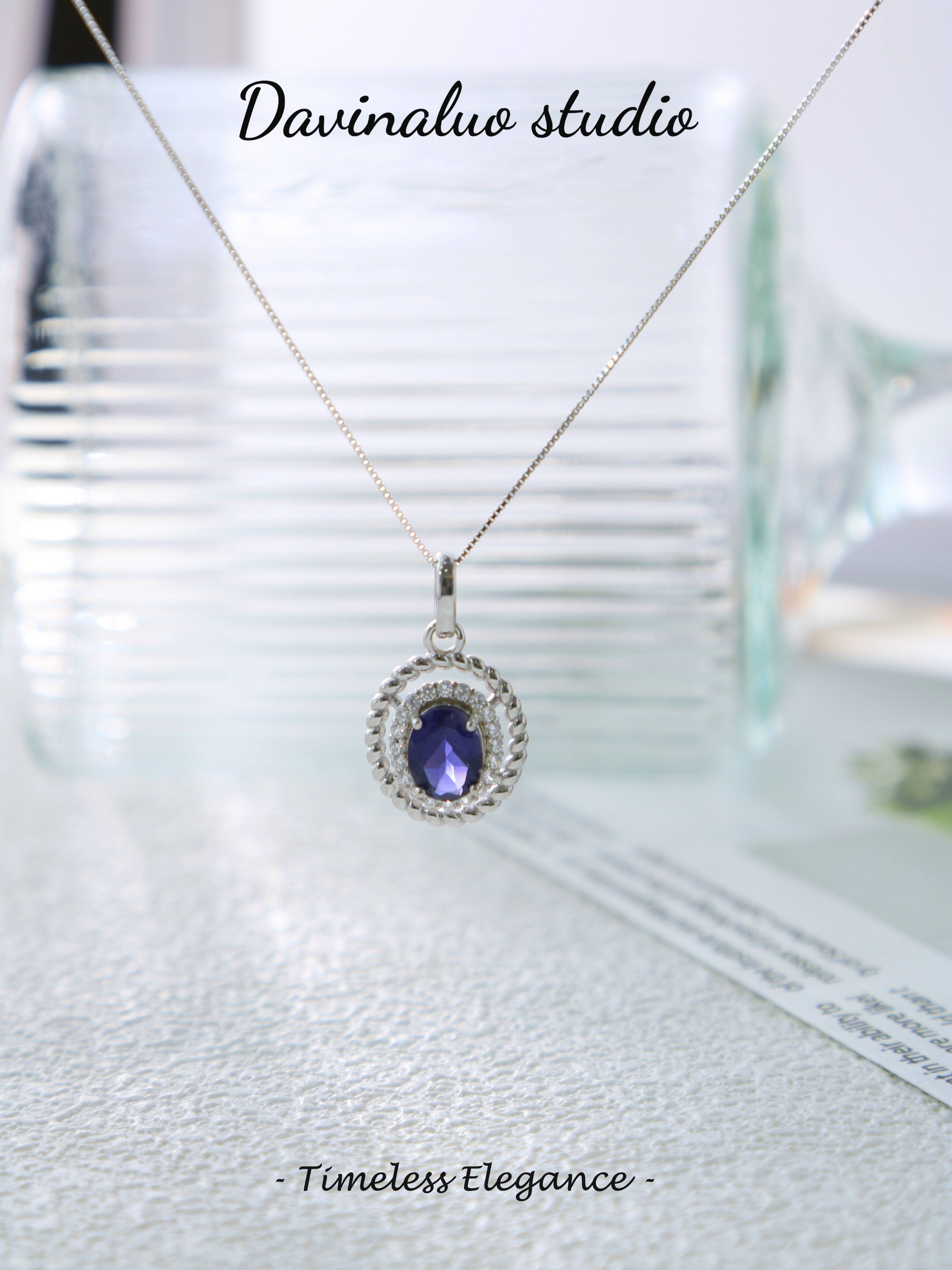 S925 Silver Simple Oval Cut Iolite Pendant