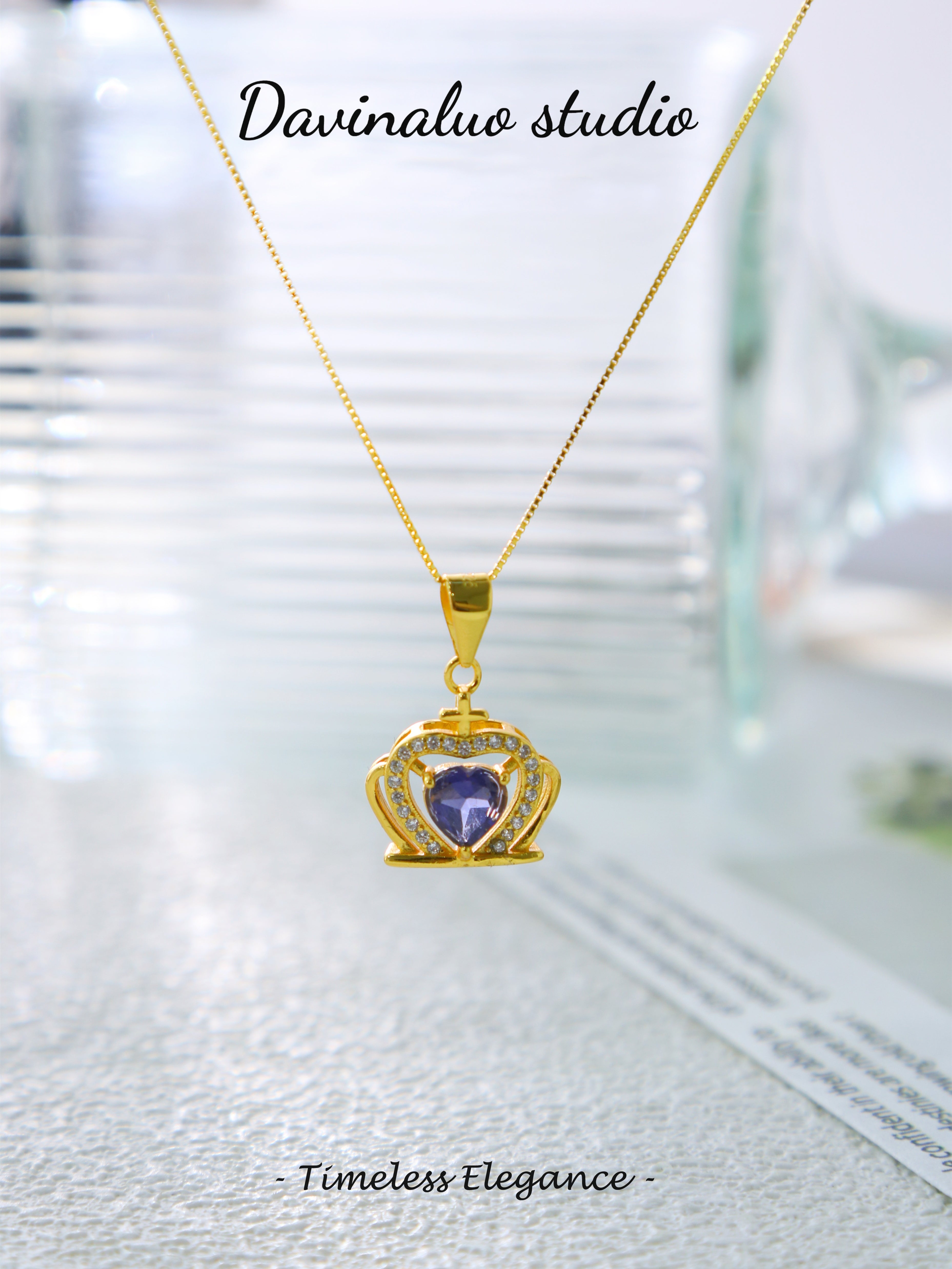 S925 Gold Simple Heart Cut Iolite Pendant