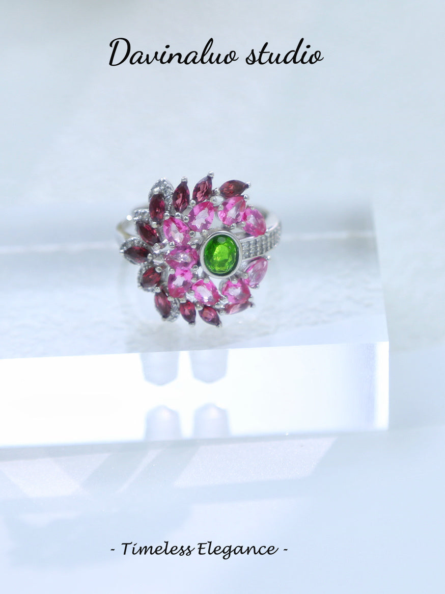 S925 Silver Multiple Colorful Gemstone Ring