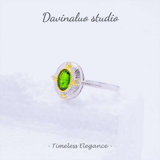 S925 Silver Natural Diopside Light Luxury Fashion Ring THR004
