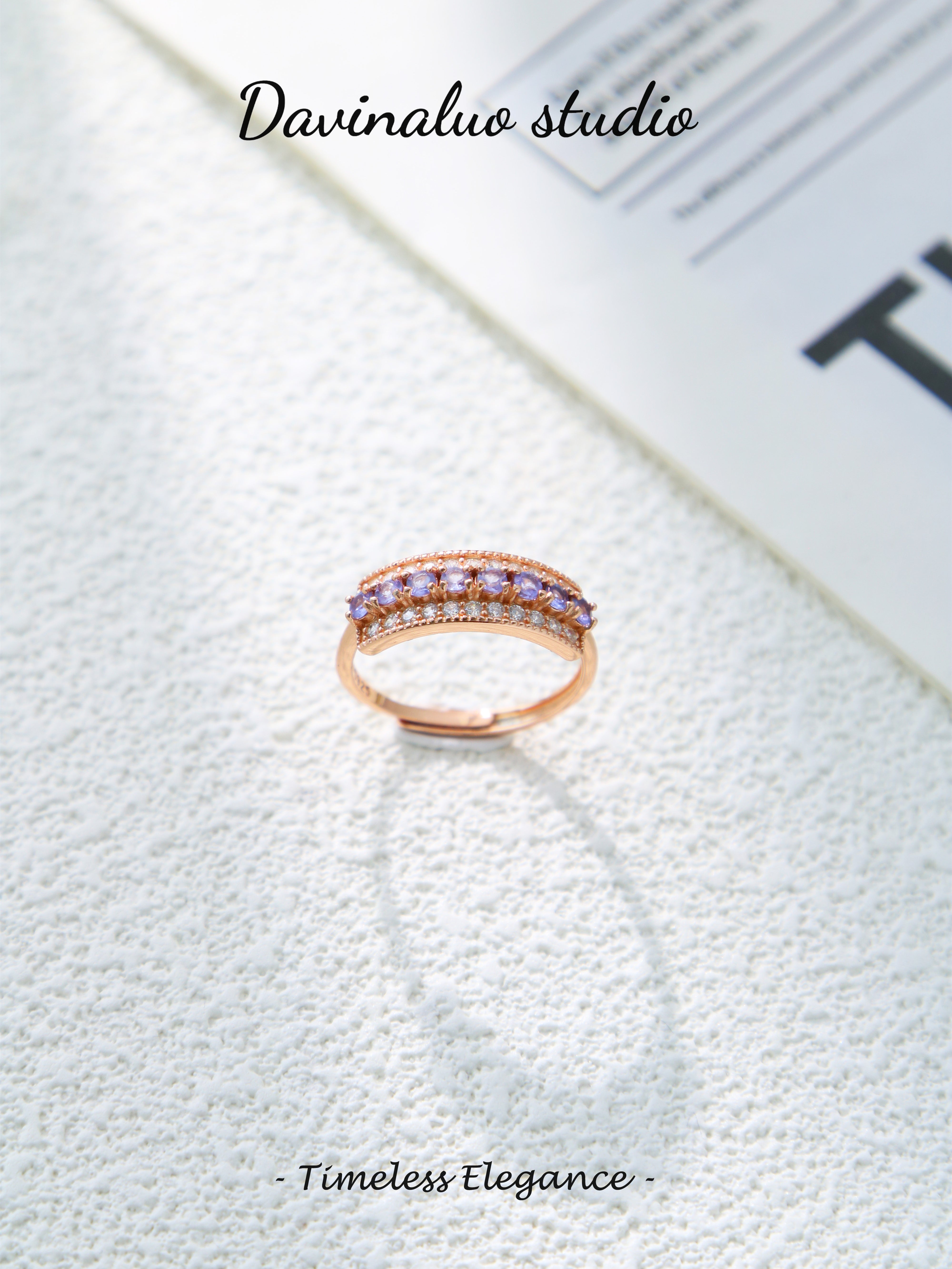 S925 Rose Gold Simple Round Cut Amethyst Ring