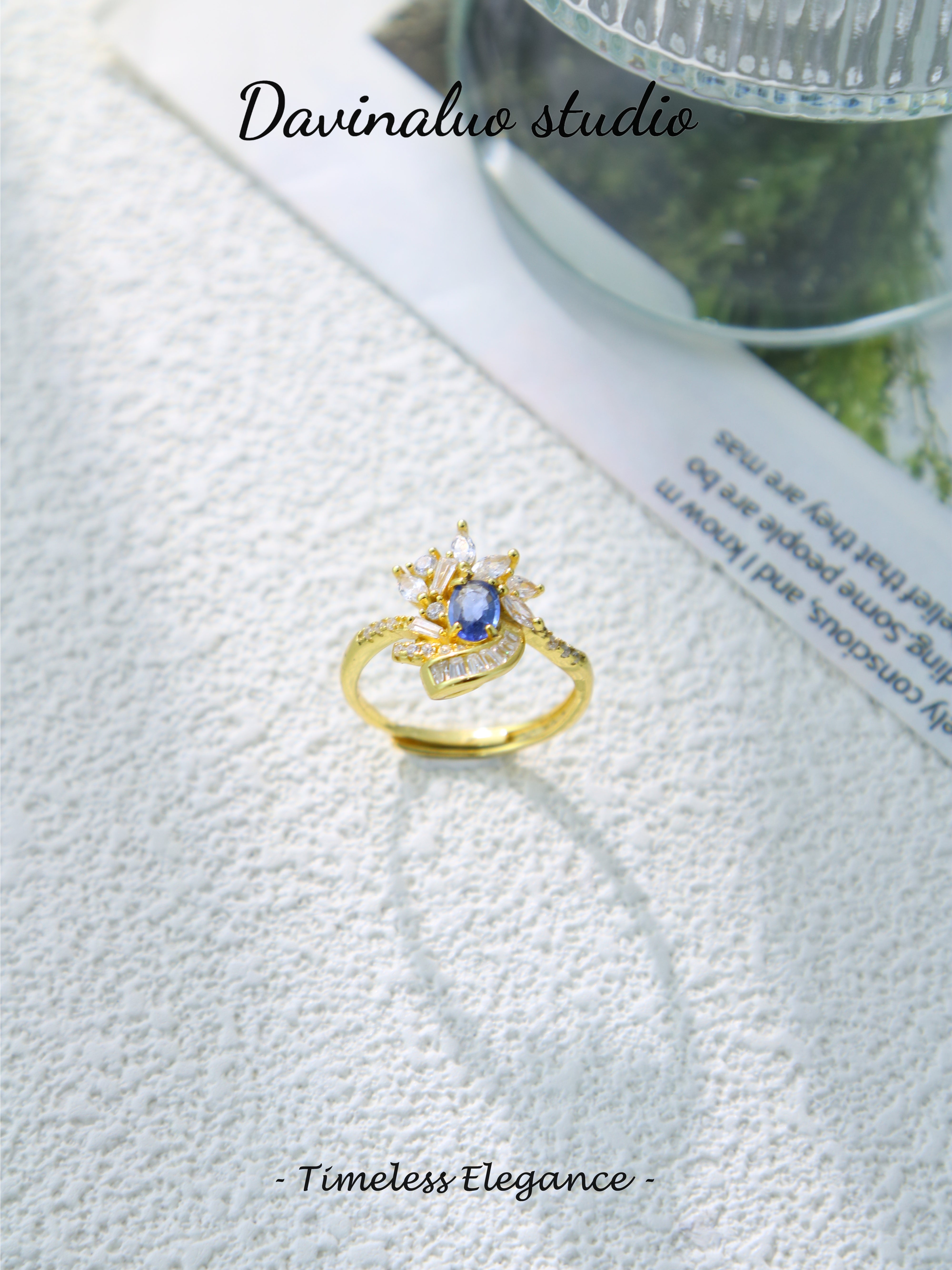 S925 Gold Simple Oval Cut Sapphire Ring