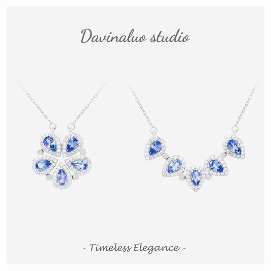 S925 Silver Natural Tanzanite Flower Two-ways Wearing Necklace 02033